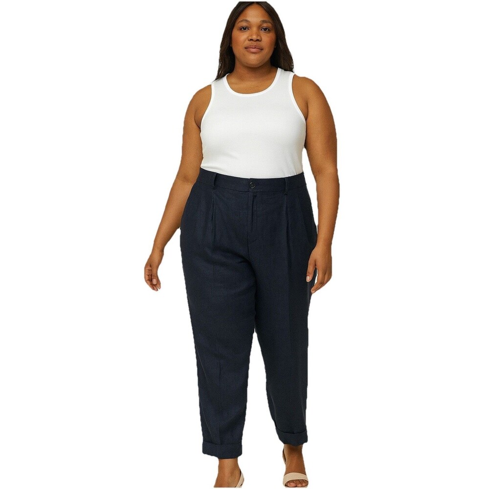 Lauren Ralph Lauren Petite Linen Pants Size 8P Black Pleated Preppy Work - Picture 11 of 11